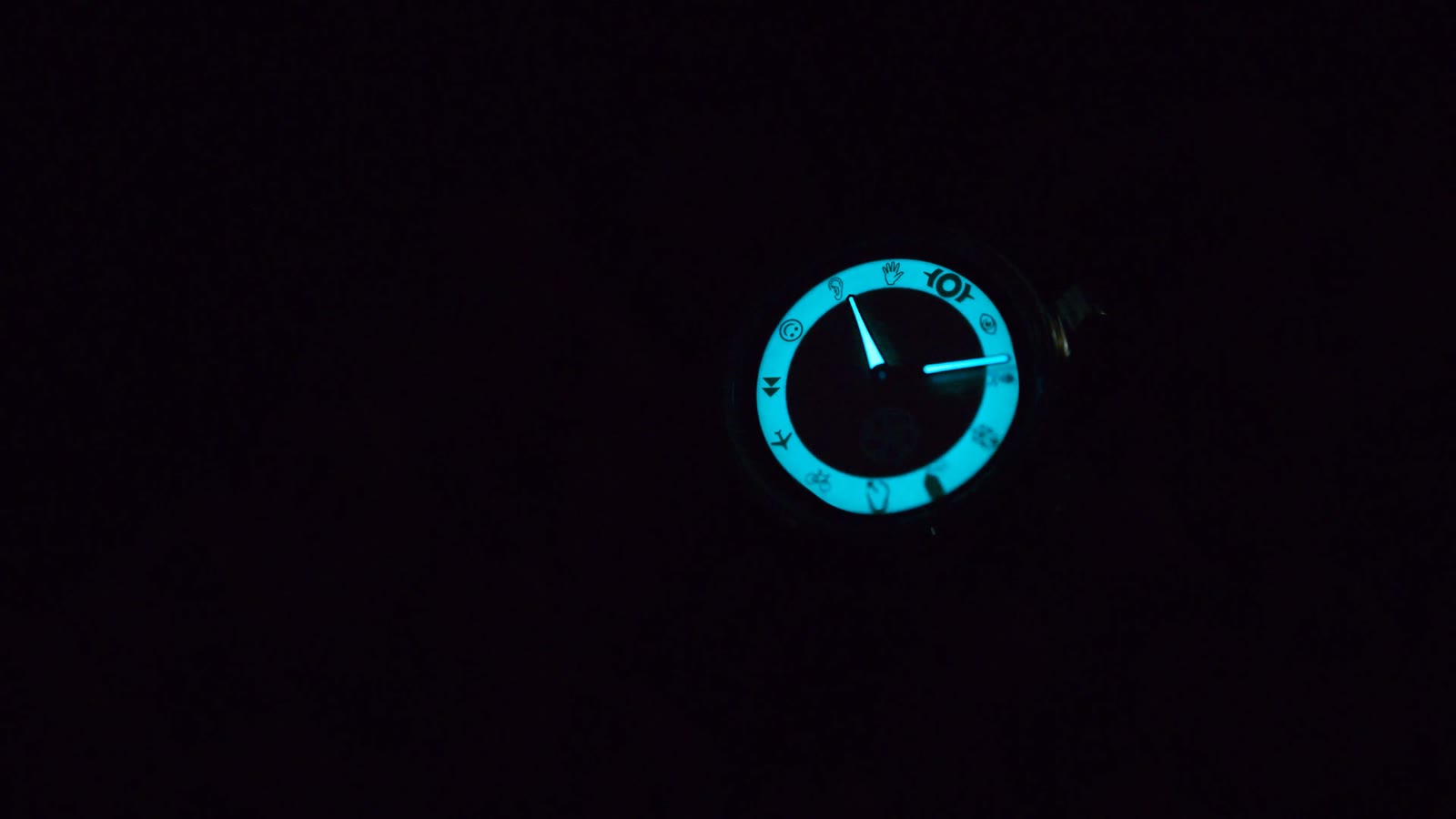 the jack o' lantern in the dark, its dial glowing blue